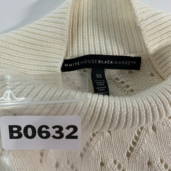 White House Black Market XS Mock Neck Sweater Ivory Pointelle Ruffle - Picture 3 of 8